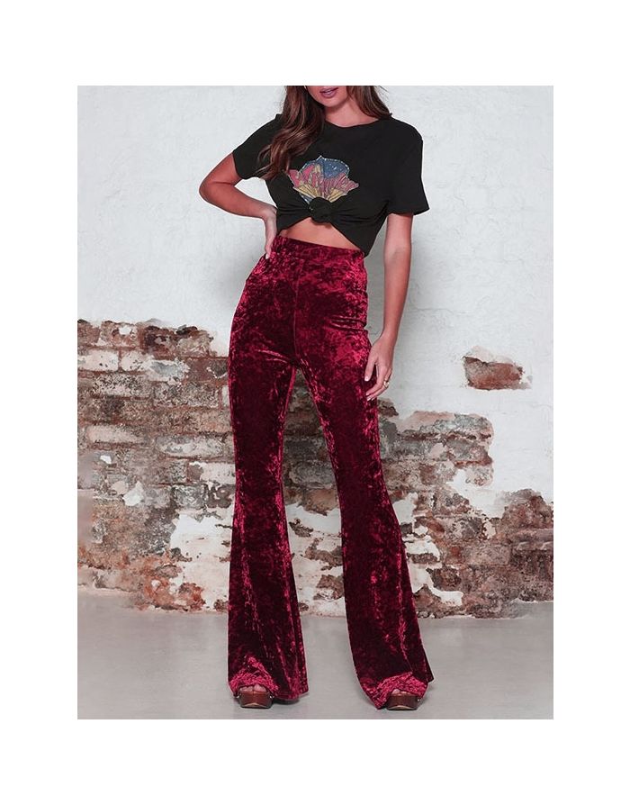 Casual Velvet High Waist Loose Wide-legged Pants For Woman